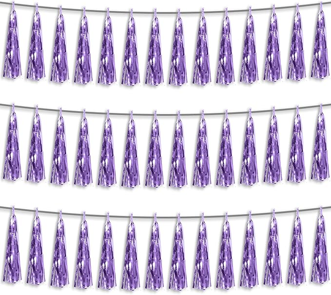 3P Light Purple Foil Fringe Metallic Tassel Streamers Banner Tassel Garland by HYSILLA