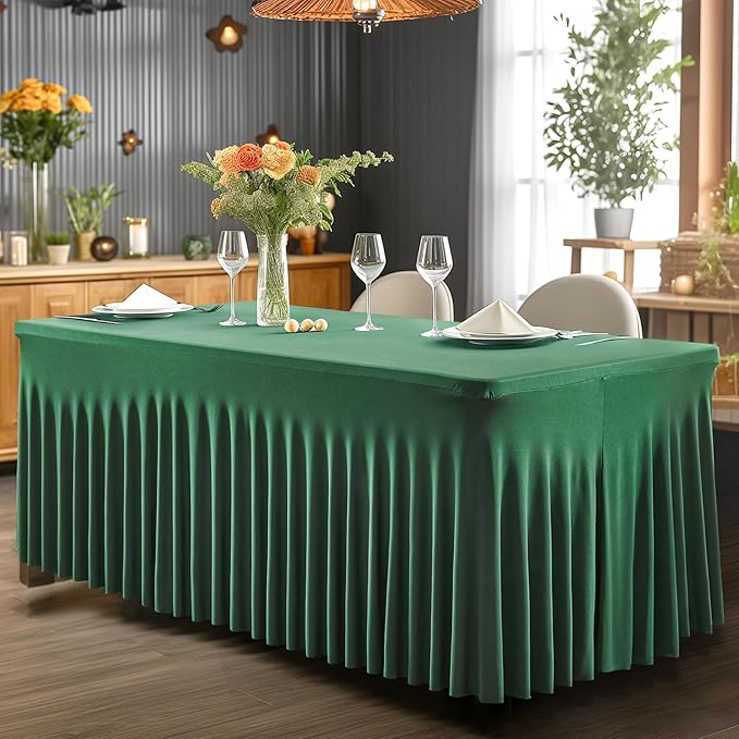 Wish Care 2 Pack Hunter Green Stretch Spandex Table Clothes - Image 6
