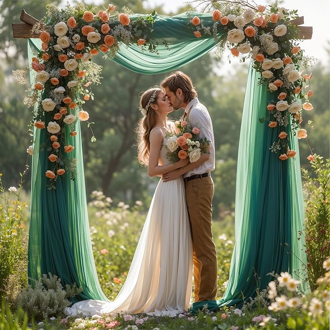 Wedding Arch Draping Fabric, 1 Panel 28" x 19Ft Emerald Green Arch Drapes Sheer - Image 4