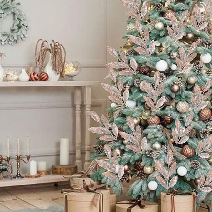 GREENTIME 12 Pack Artificial Champ Glitter Leaves 13" Fake Christmas Picks - Image 4