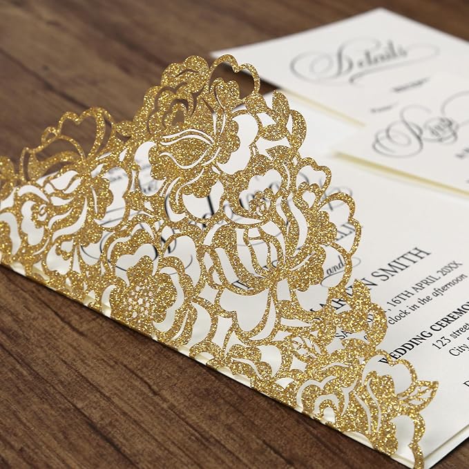 DORIS HOME 50pcs Laser Cut Wedding Invitation Pockets - Image 5