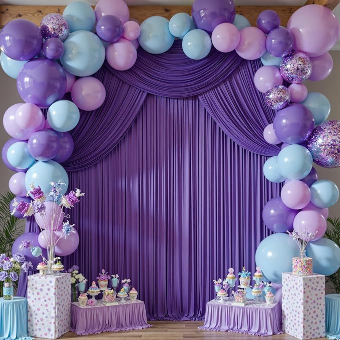 50 ft x 10 ft Wrinkle Free Purple Backdrop Curtain - Image 7