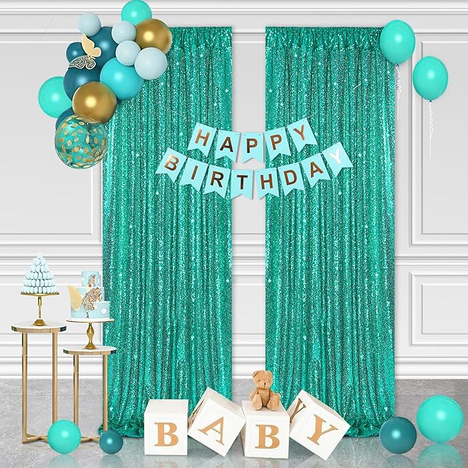 Mermaid Sequin Photo Backdrop Decor: Lake Green Glitter Background 2 Panels 2FT - Image 7