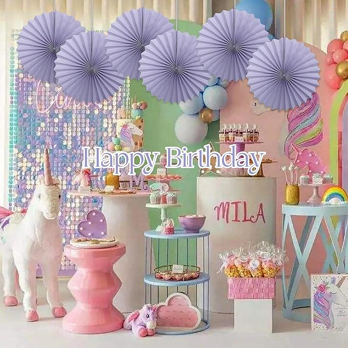 Purple Birthday Decorations, DIY Purple Paper Fans Hanging Decoration, Party - Image 6