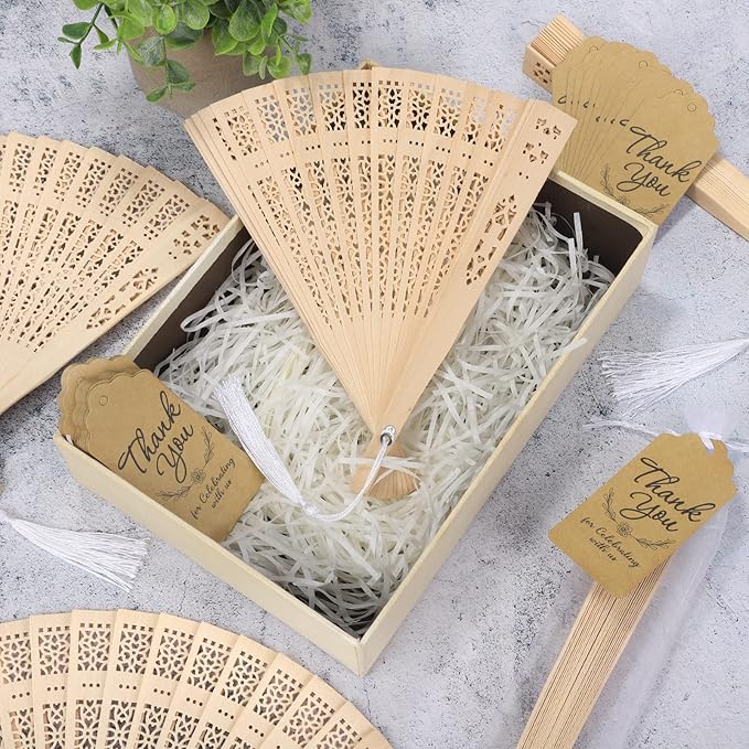 Aodaer 100 Pieces Wooden Folding Fan Sandalwood Folding Hand Fan Openwork - Image 5
