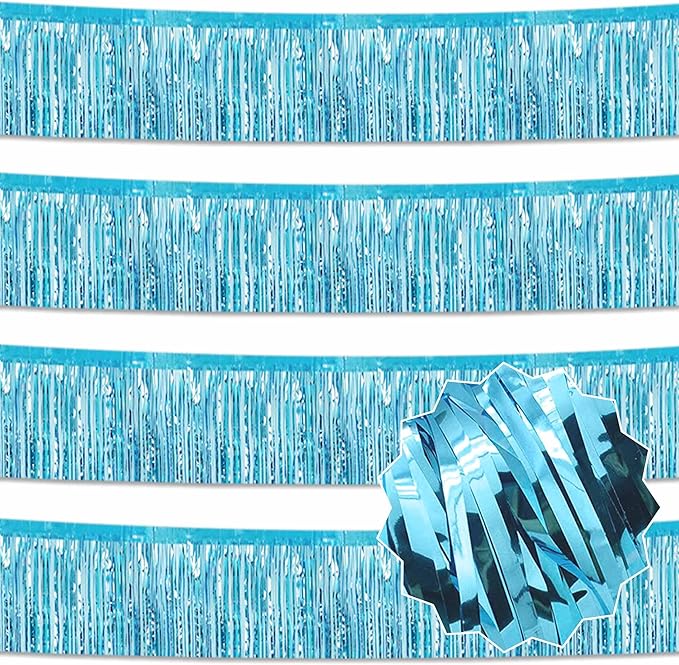 4 Pack 10 Ft Light Blue Foil Fringe Garland Metallic Streamers Tinsel Banner by LANTIANCHEN