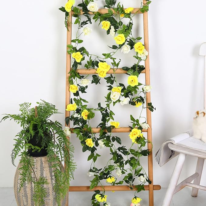 JUSTOYOU 2 Pack Fake Rose Garland, Artificial Rose Vines Flowers Hanging Silk - Image 7