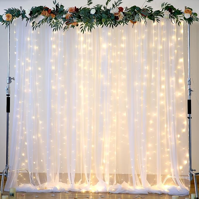 Sheer Backdrop Curtain with Lights String by Suppromo
