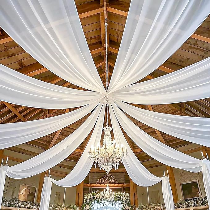 MODFUNS Ceiling Drapes for Parties White Sheer Chiffon Curtains 5x30FT 6 Panels - Image 2