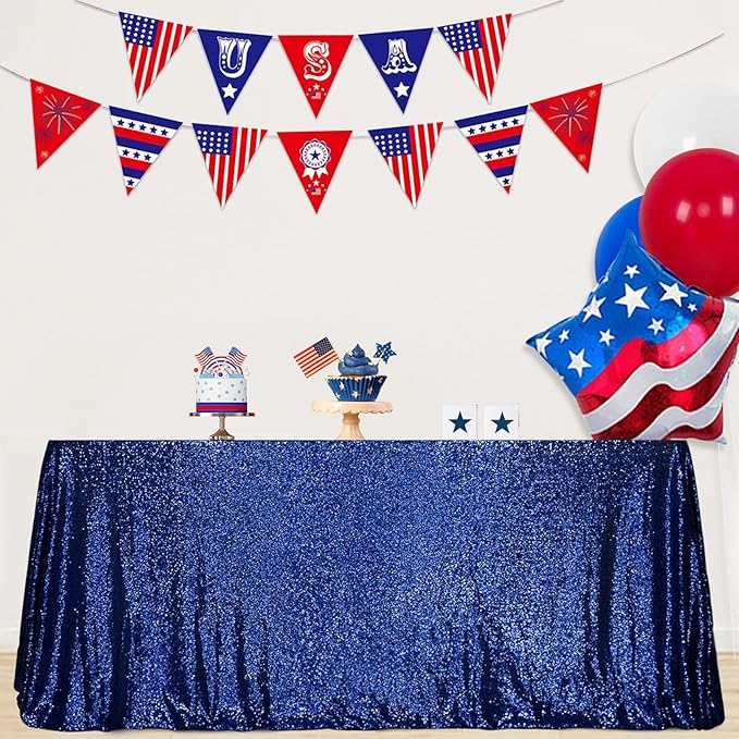 SquarePie Sequin Tablecloth 60 x 120 Inch Navy Blue Sparkly Table Linen - Image 4