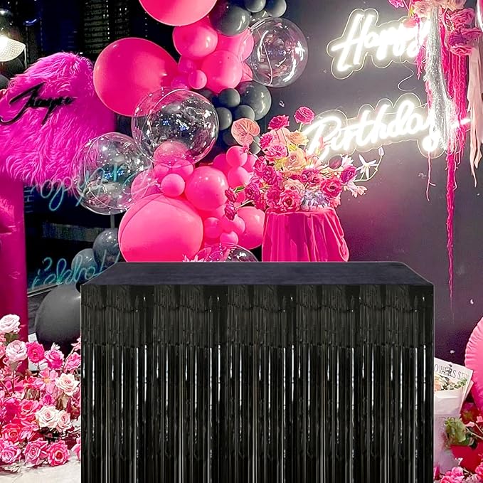 Black Streamers Party Decorations, 2 Packs Black Table Skirts Metallic Foil - Image 5