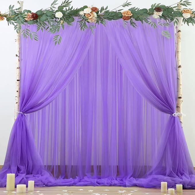 Purple Sheer Backdrop Curtain for Baby Shower Girls Birthday Party 10ft X 10 ft by Suppromo