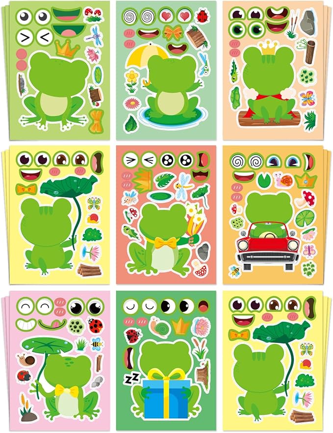 Aowplc 32 Sheets Frog Make-a-Face Stickers by Aowplc