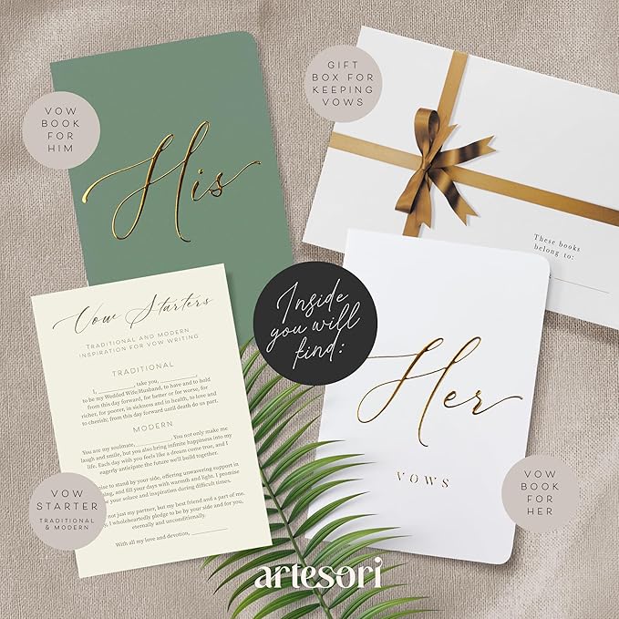 ARTESORI Wedding Vow Book for Her & Him, Soft Touch, 28 Lined Pages, Wedding - Image 2