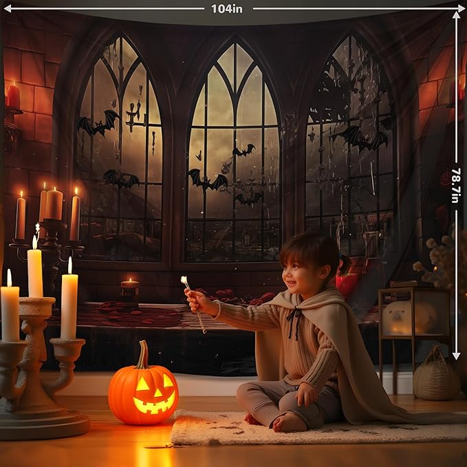 QGHOT Halloween Tapestry Wall Hanging Horror Castle Window Tapestry Gothic - Image 4