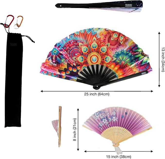 Rave Fan - Large Folding Fans - Holder - Floral Paradise Design - Image 4