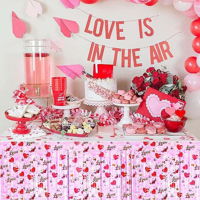6 Pack 29 x108 Inch Love Pink Wave Foil Fringe Table Skirts Metallic Banner - Image 5