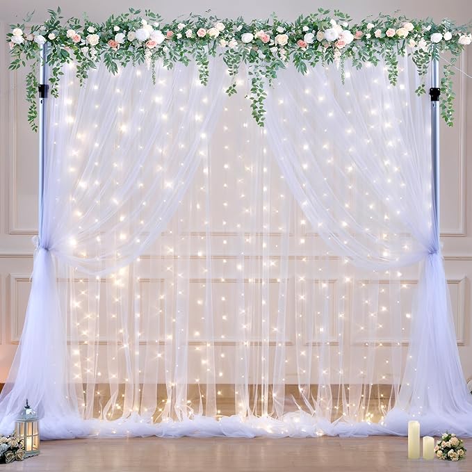 10ft x 10ft White Tulle Backdrop Curtain - Image 2
