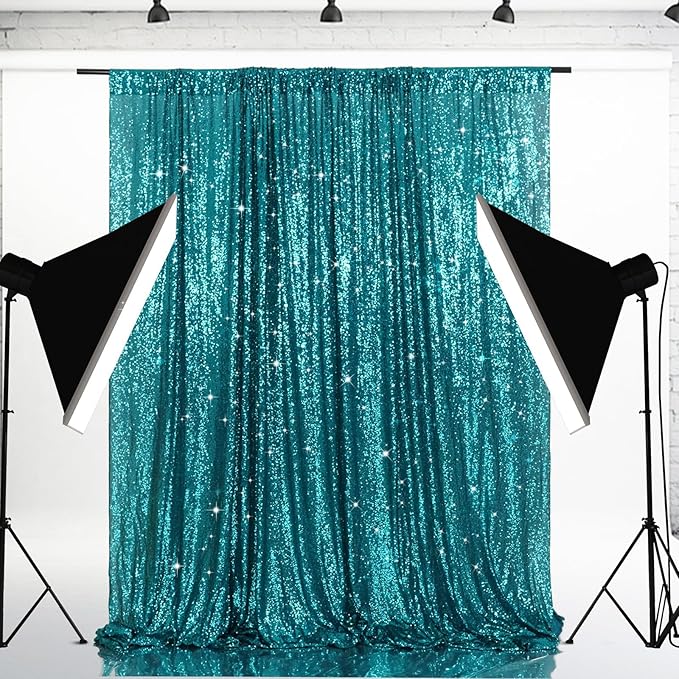 Eternal Beauty Teal Sequin Backdrop, 5x7 Ft Glitter Background Curtains by EternalBeauty