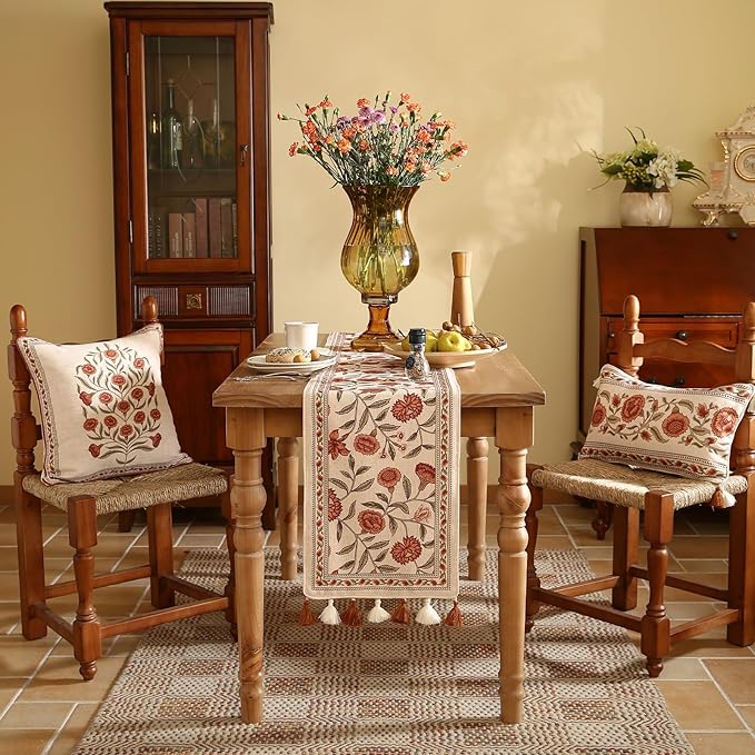 ISAENNE Designer Elegant Linen Table Runner 102 Inches Long, Vintage Orange - Image 3