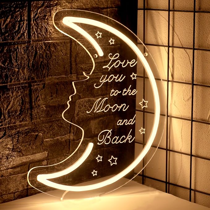 Moon Neon Light Sign for Wall Decor, 5v USB Powered & Dimmable Love You to the by Radineon