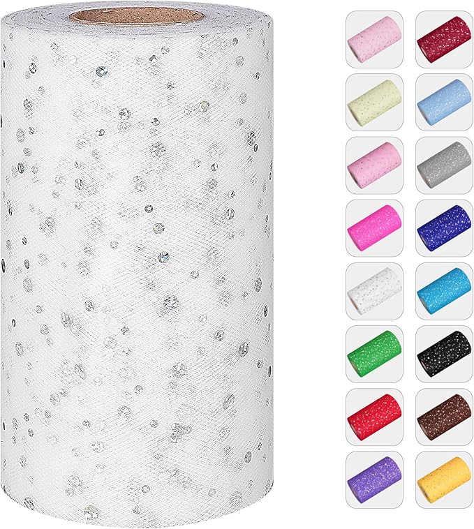 Glitter Tulle Rolls, 6” by 50 Yards Sequin Tule Netting Fabric Tulle by ICOSHOW