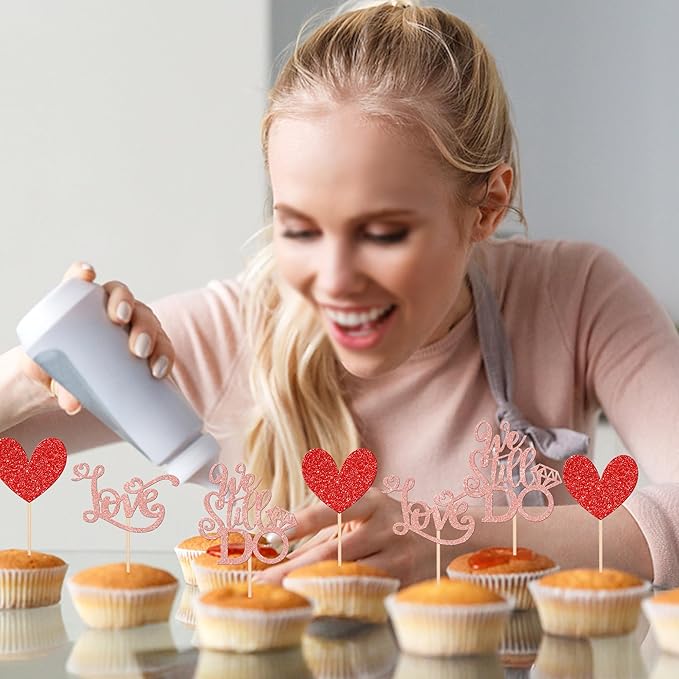 24 PCS We Still Do Cupcake Toppers Glitter Love Heart Bridal Shower Cupcake - Image 7