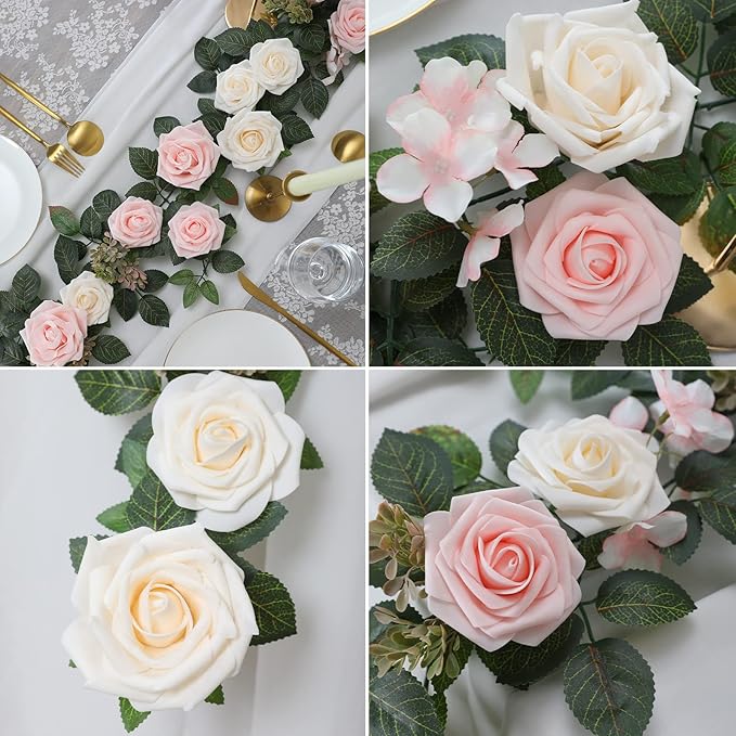 5FT Artificial Rose Flower Burgundy Fake Floral Garland - Image 3