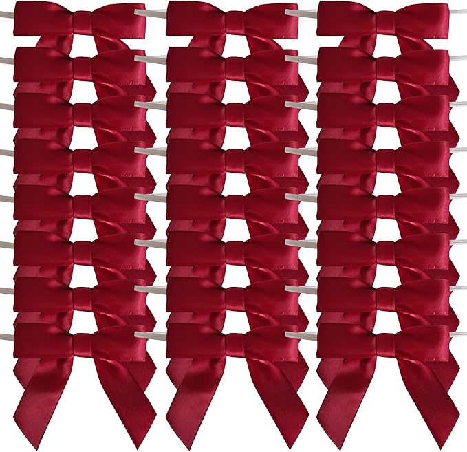 3-1/2" Burgundy Satin Ribbon Bows - Image 2