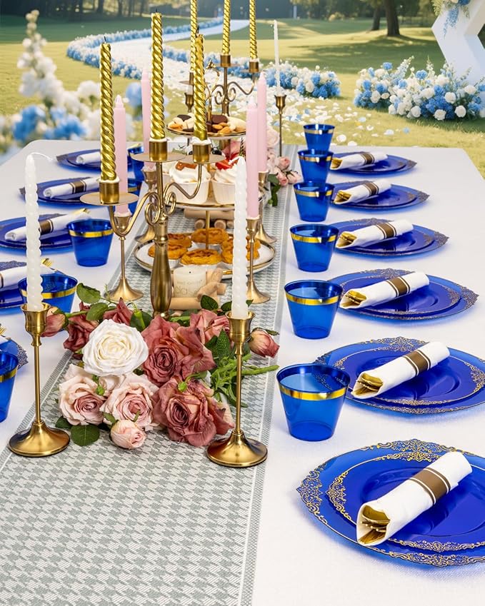 Goodluck 350 Piece Clear Blue Plastic Dinnerware Set - Image 6