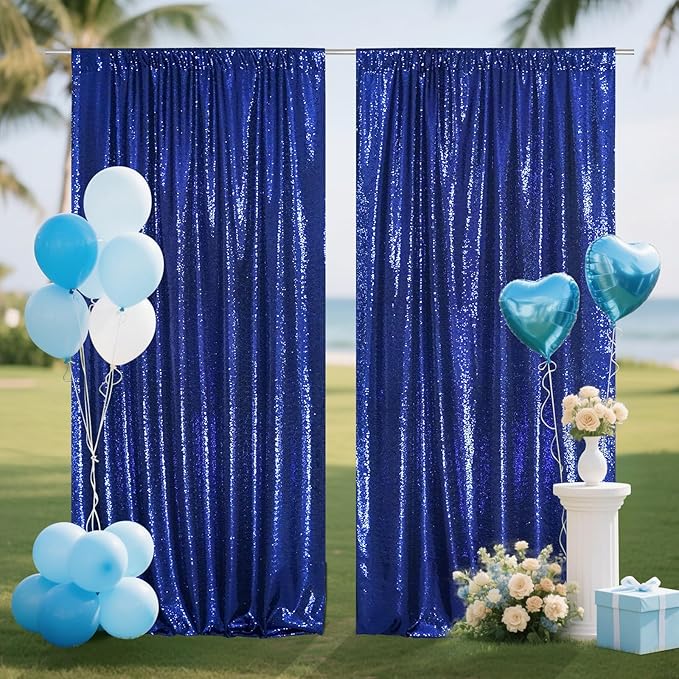 SquarePie Sequin Backdrop Curtain 8FT x 10FT Navy Blue Satin Backing Fabric - Image 6