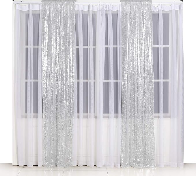 Poise3EHome Silver Sequin Backdrop Curtains, 2ft x 8ft Sequin Photography - Image 2