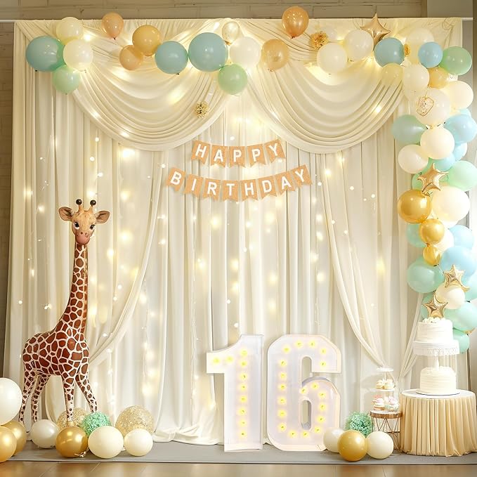 Beige Backdrop Curtains with Lights String - Image 8