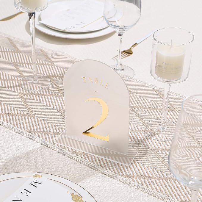 UNIQOOO Frosted Arch Wedding Table Numbers 1-15 w/Stands, Decoration, - Image 3