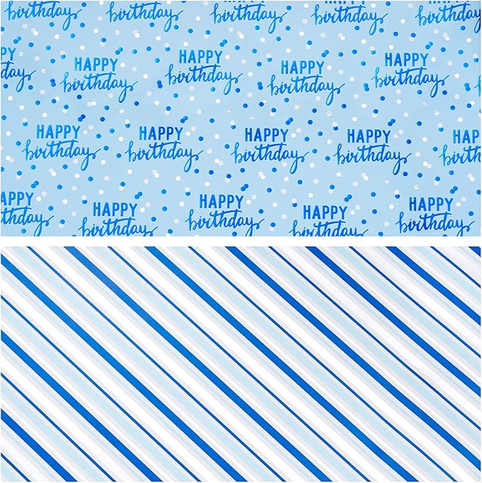 LeZakaa Reversible Blue Birthday Wrapping Paper Roll - Image 6