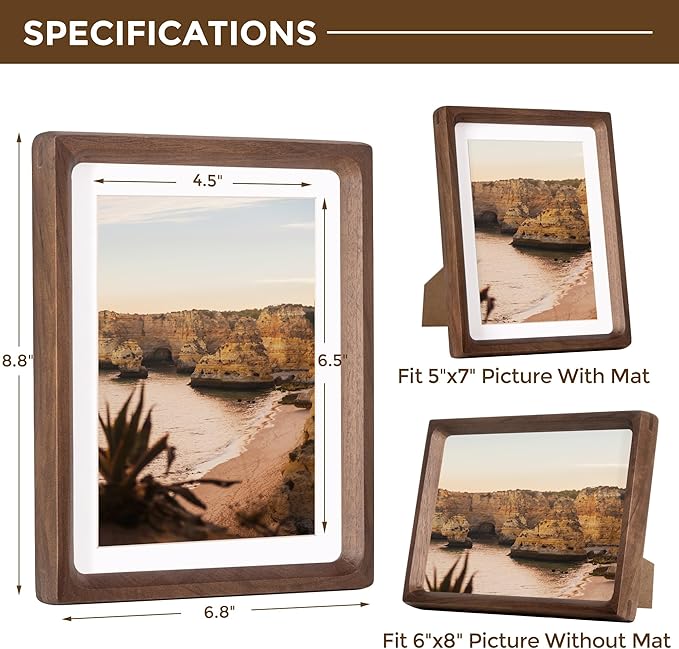 6x8 Frame USA-Sourced Natural Walnut Wood Solid Wood Photo Frame Handcrafted - Image 2