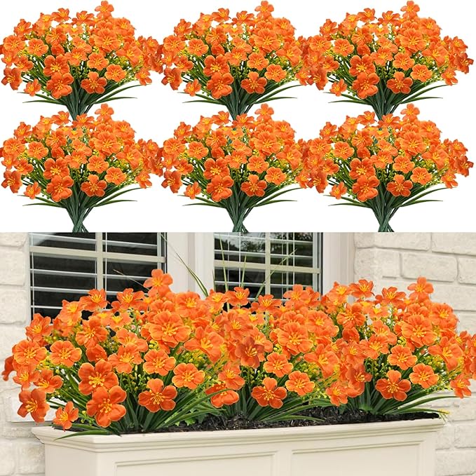 16 Pcs Artificial Fall Flowers for Outdoors, UV Resistant Outdoor Fall Fake by Ruidazon