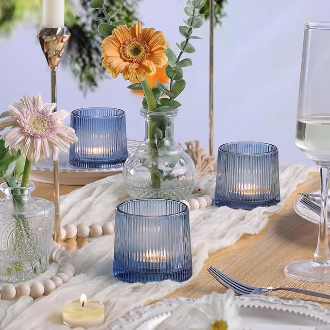 DARJEN Blue Ribbed Tealight Votive Candle Holders Set of 10- Votive Candle - Image 6