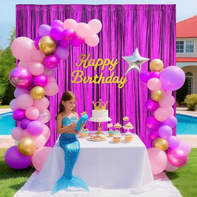 Back Drop Curtains for Parties 9.6x8FT Purple Background Drapes Shimmer Photo - Image 3