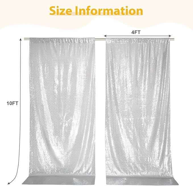 SquarePie Sequin Backdrop Curtain 8FT x 10FT Silver Satin Backing Fabric - Image 5