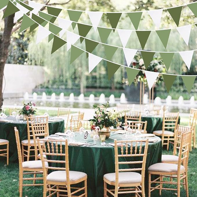 32Ft Olive Green Party Decorations Sage Green Triangle Flag Fabric Banner - Image 3