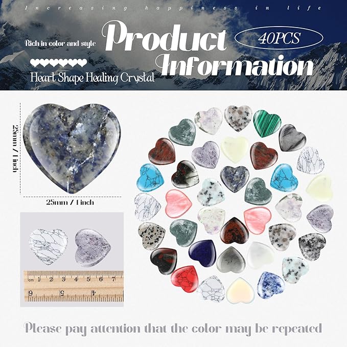 Nuenen 40 Pcs 1 Inch Worry Stone Bulk Crystals Heart Shaped Rock Tiny Trinkets - Image 2
