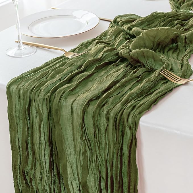 Sioloc 10 Pack Moss Green Cheesecloth Table Runner Fall Autumn Decor - Image 5