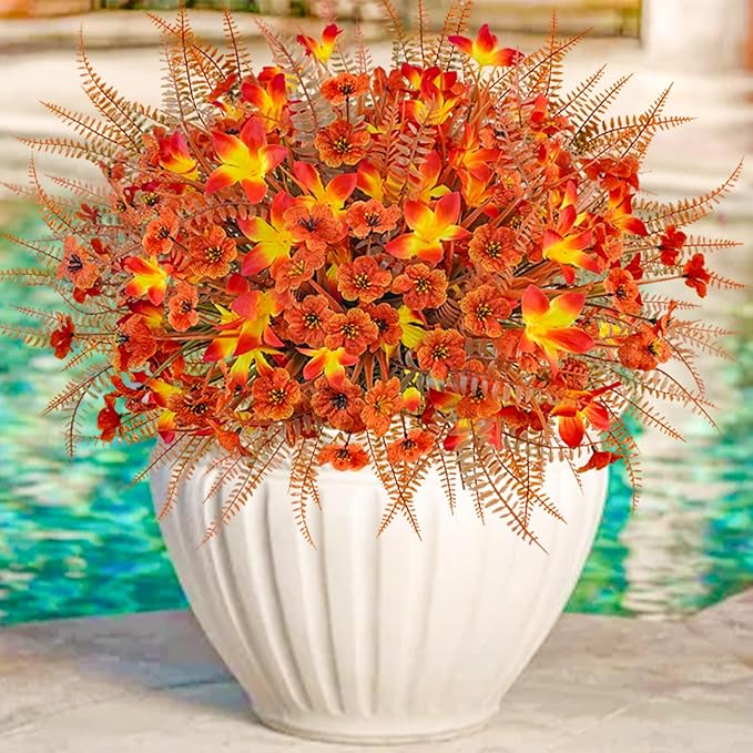 64Pcs Fall Flowers Outdoor Faux Fall Flowers Plants UV Resistant Autumn - Image 7