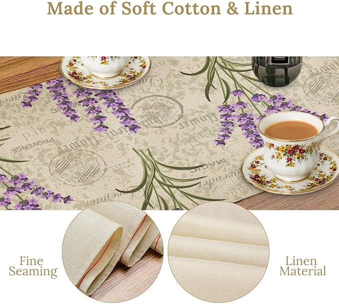 Floral Lavender Table Runner, Vintage Rustic Country Romantic Purple Flower - Image 4