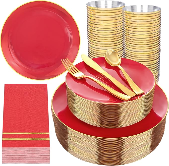 NOCCUR 350PCS Red Plastic Plates by NOCCUR