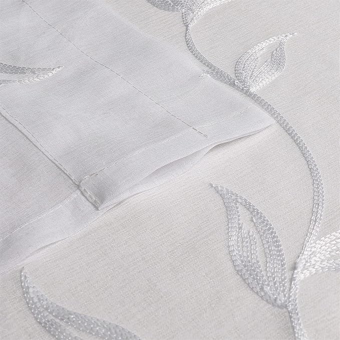 VISIONTEX Sheer Curtains 54 inch Length 2 Panels Set, Rod Pocket Embroidered - Image 6