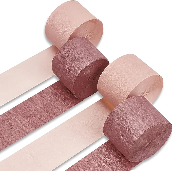PartyWoo Crepe Paper Streamers 4 Rolls 328ft, Pack of Pink and Rose Gold Crepe by PartyWoo