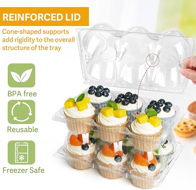 LotFancy Cupcake Containers 6 Count, 40 Sets, Half Dozen Clear Cupcake Boxes - Image 3