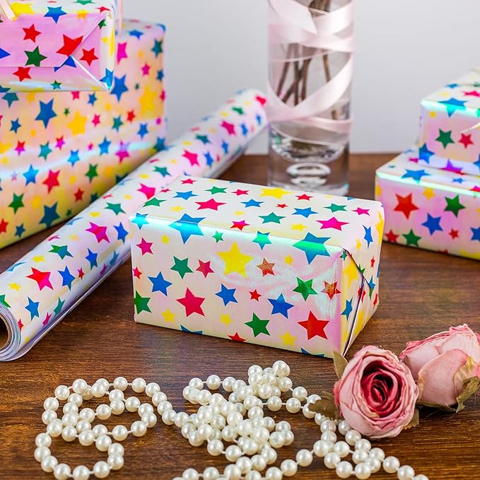 Burymento Holographic Pink Star Gift Wrapping Paper - Image 6